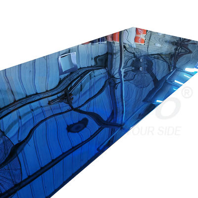 Sapphire Blue PVD kaplı paslanmaz çelik levha ayna 8k bitirme AISI 201 Inox metal plaka