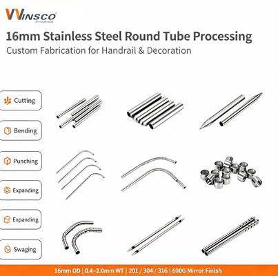 19 mm Inox Metal Boru TP 201 304 316 Satin Ayna Yüzeyi 0.4mm-1.5mm Duvar Kalınlığı 5/8' Stainless Steel Yuvarlak Tüp