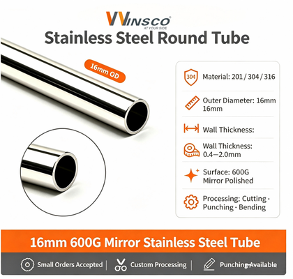 19 mm Inox Metal Boru TP 201 304 316 Satin Ayna Yüzeyi 0.4mm-1.5mm Duvar Kalınlığı 5/8' Stainless Steel Yuvarlak Tüp
