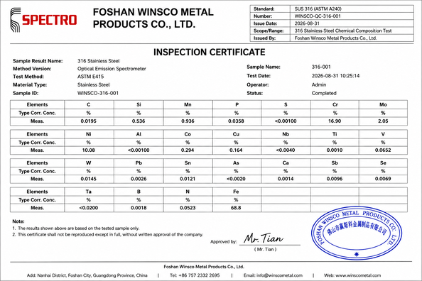 Çin (GuangDong)Foshan Winsco Metal Products Co., Ltd. Sertifikalar