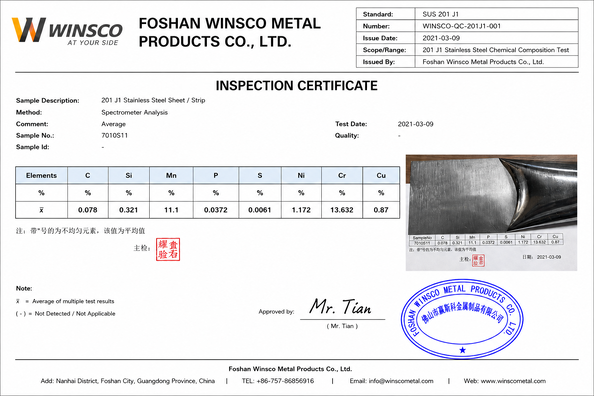 Çin (GuangDong)Foshan Winsco Metal Products Co., Ltd. Sertifikalar