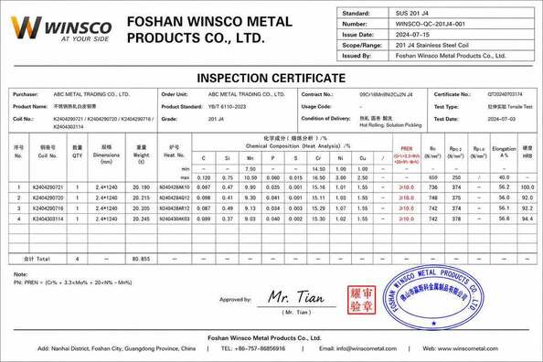 Çin (GuangDong)Foshan Winsco Metal Products Co., Ltd. Sertifikalar